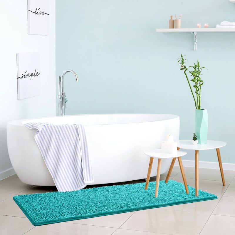 Noahas Bath Rugs 24'' x 60'' Large Runner Bathroom Rug, Soft Luxury Chenille Bathroom Mats with Non-Slip Backing, Throw Absorbent Carpet for Bath Tub/Shower, Machine Washable Durable Rug, Teal Blue - Image 2